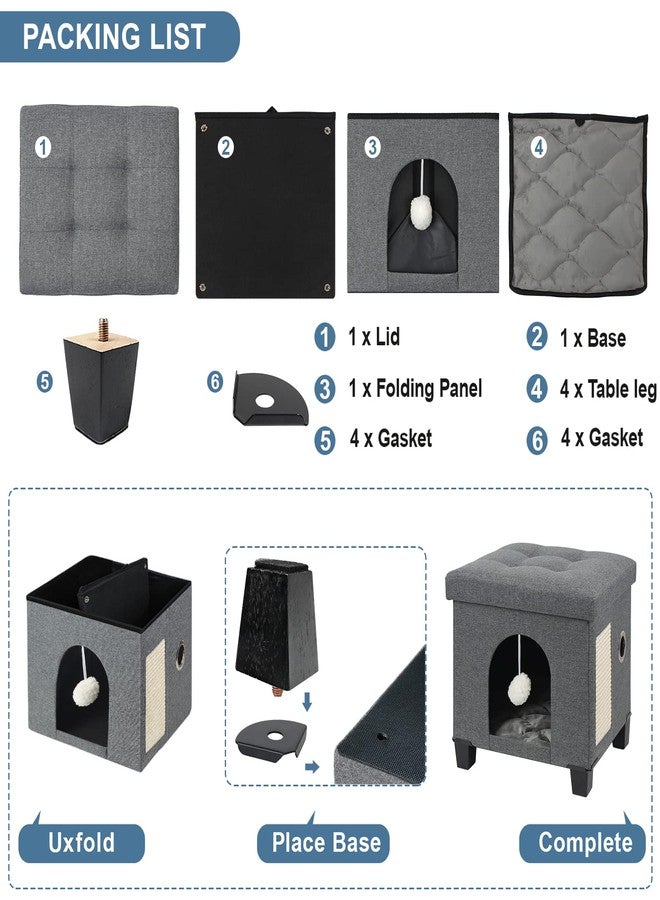 BRIAN & DANY بيت قطط قابل للطي من بريان وداني، كهف للقطط، مكعب للقطط مع لوح خدش وكرة، 37.5 × 32.5 × 36 سم، رمادي - Image 4